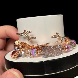 NWOT Rose Gold Pink Crystal Charm Bracelet Stack BOMB party